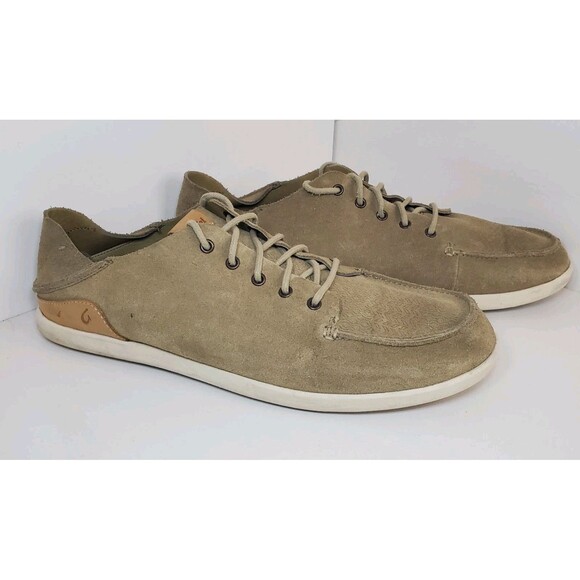 Olukai Nalukai KALA Tan Beige Leather Lace Up Loafer Shoes Men’s Size 13 main image 4